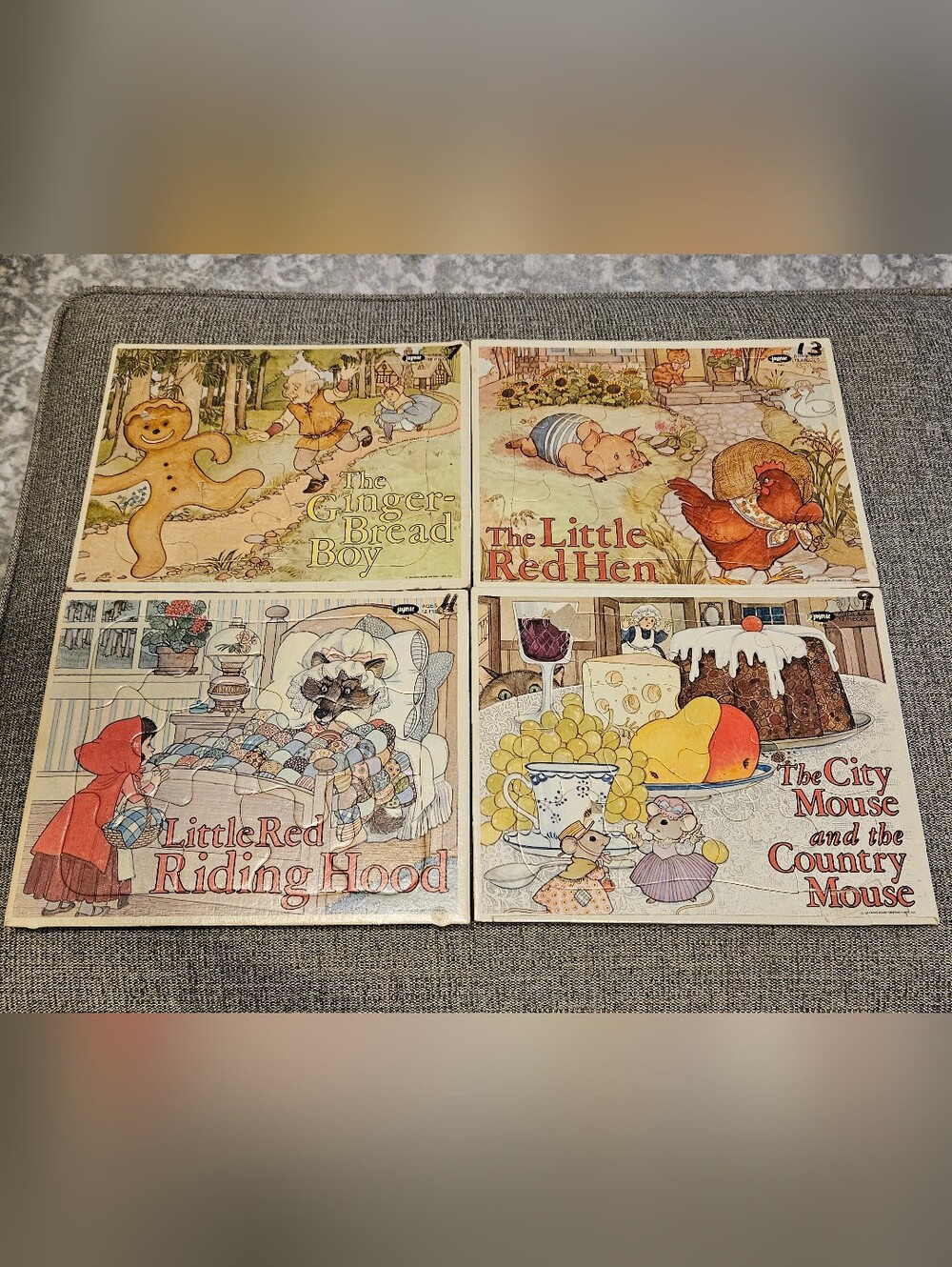 Set Of 4 Vintage 70's Jaymar Frame Tray Inlaid Puzzles Fairy Tales